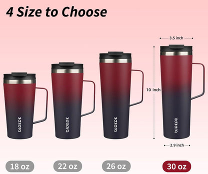 26oz Insulated Tumbler with Handle, Lid & Straw, Stainless Steel | Double Wall Vacuum Insulated Coffee Travel Mug - Keeps Cold & Hot, BPA Free, Cupholder Fit for Office, Gym & Travel