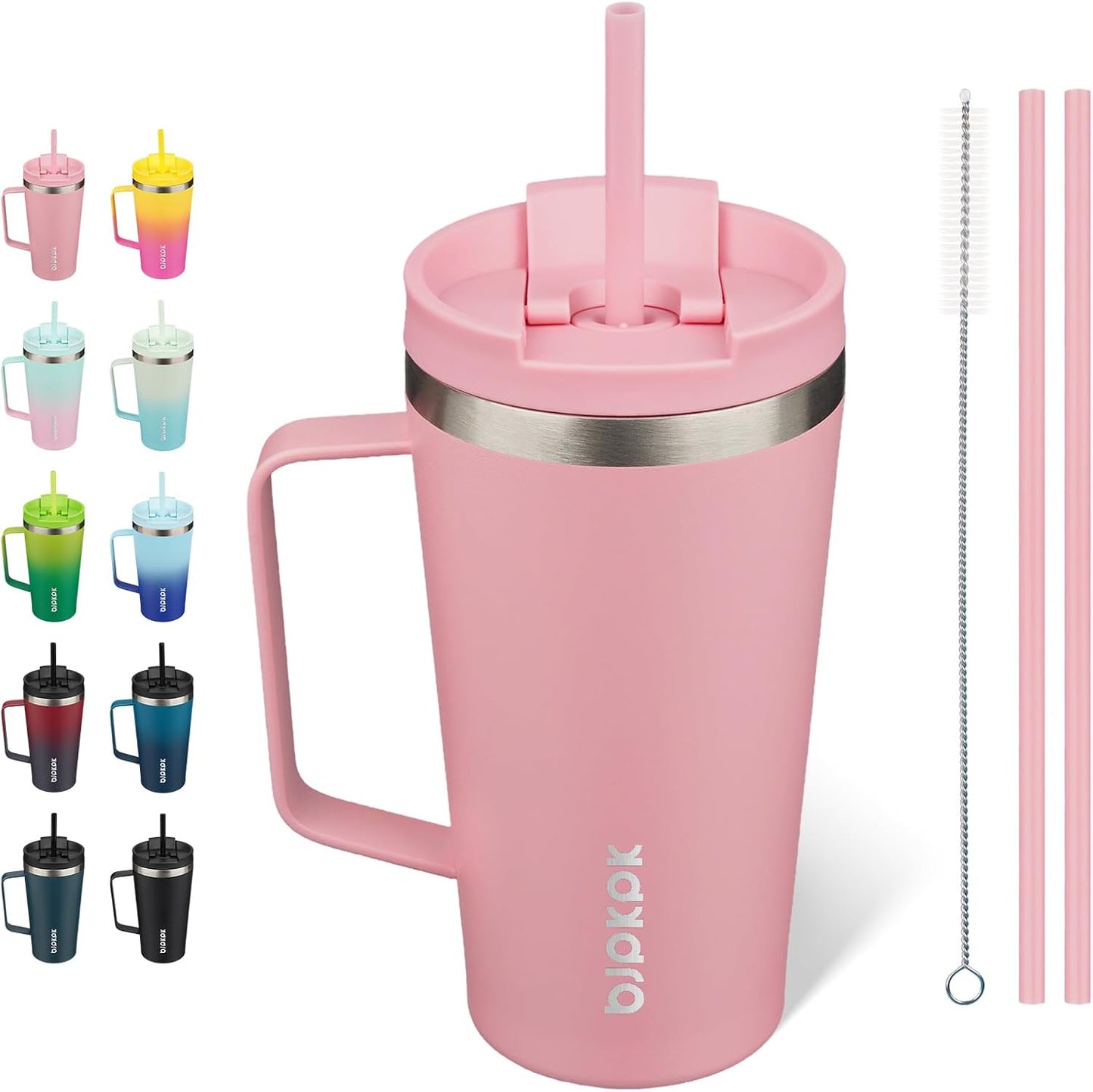 26oz Insulated Tumbler with Handle, Lid & Straw, Stainless Steel | Double Wall Vacuum Insulated Coffee Travel Mug - Keeps Cold & Hot, BPA Free, Cupholder Fit for Office, Gym & Travel