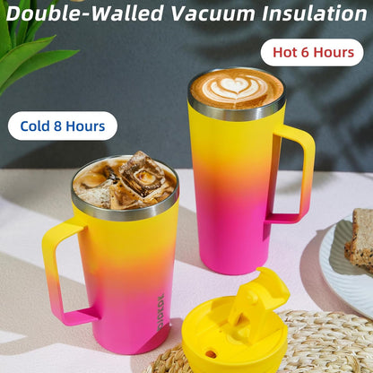 26oz Insulated Tumbler with Handle, Lid & Straw, Stainless Steel | Double Wall Vacuum Insulated Coffee Travel Mug - Keeps Cold & Hot, BPA Free, Cupholder Fit for Office, Gym & Travel