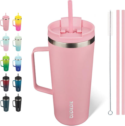 26oz Insulated Tumbler with Handle, Lid & Straw, Stainless Steel | Double Wall Vacuum Insulated Coffee Travel Mug - Keeps Cold & Hot, BPA Free, Cupholder Fit for Office, Gym & Travel