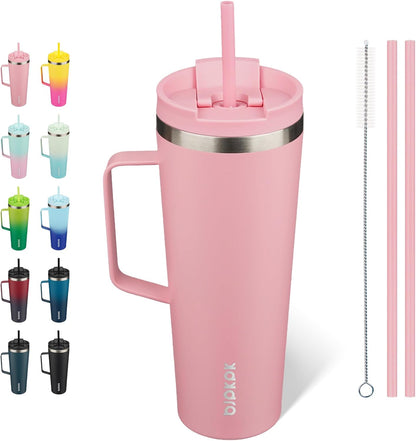 26oz Insulated Tumbler with Handle, Lid & Straw, Stainless Steel | Double Wall Vacuum Insulated Coffee Travel Mug - Keeps Cold & Hot, BPA Free, Cupholder Fit for Office, Gym & Travel