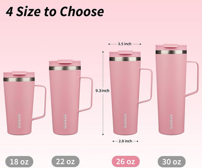 26oz Insulated Tumbler with Handle, Lid & Straw, Stainless Steel | Double Wall Vacuum Insulated Coffee Travel Mug - Keeps Cold & Hot, BPA Free, Cupholder Fit for Office, Gym & Travel