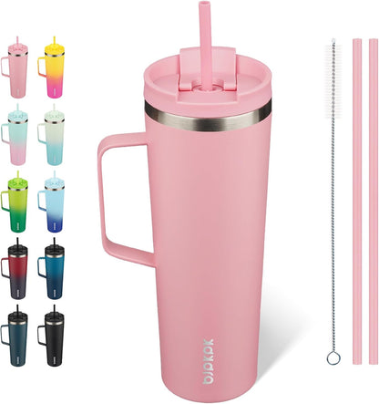 26oz Insulated Tumbler with Handle, Lid & Straw, Stainless Steel | Double Wall Vacuum Insulated Coffee Travel Mug - Keeps Cold & Hot, BPA Free, Cupholder Fit for Office, Gym & Travel