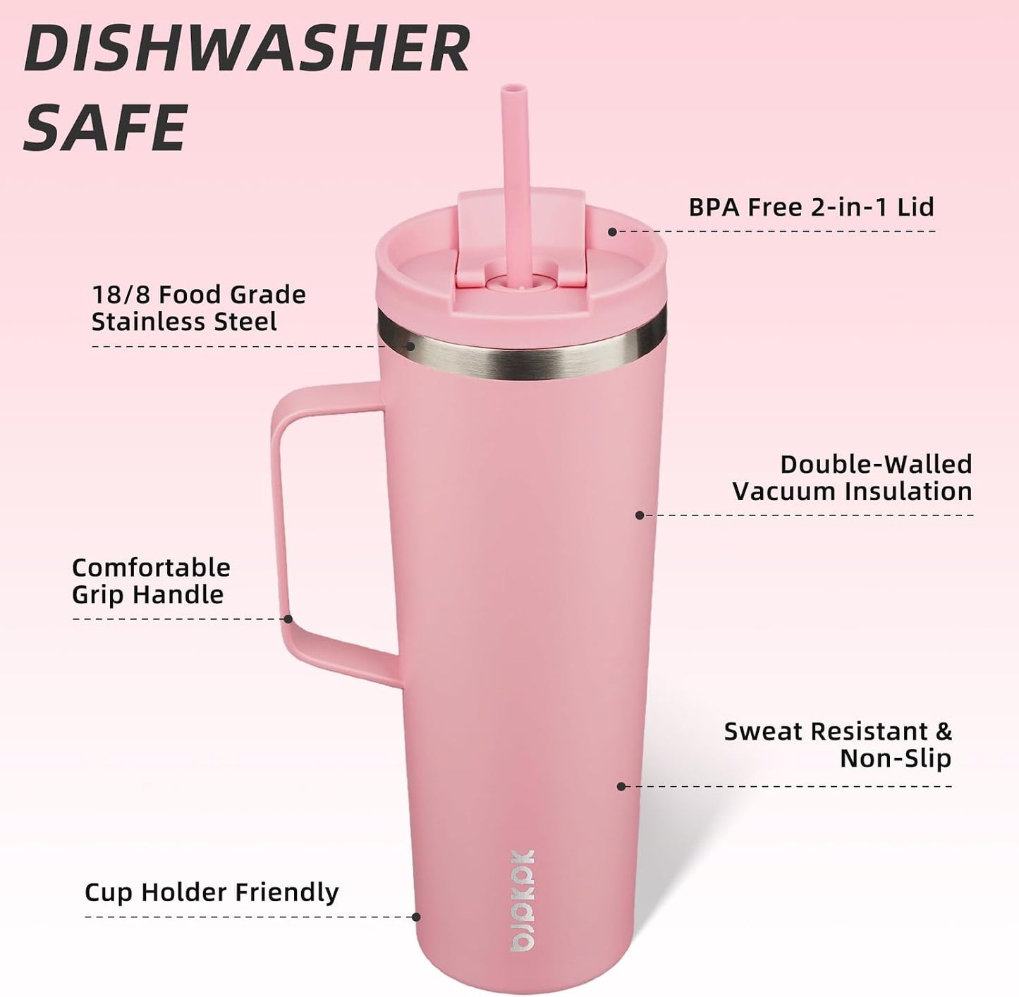 26oz Insulated Tumbler with Handle, Lid & Straw, Stainless Steel | Double Wall Vacuum Insulated Coffee Travel Mug - Keeps Cold & Hot, BPA Free, Cupholder Fit for Office, Gym & Travel