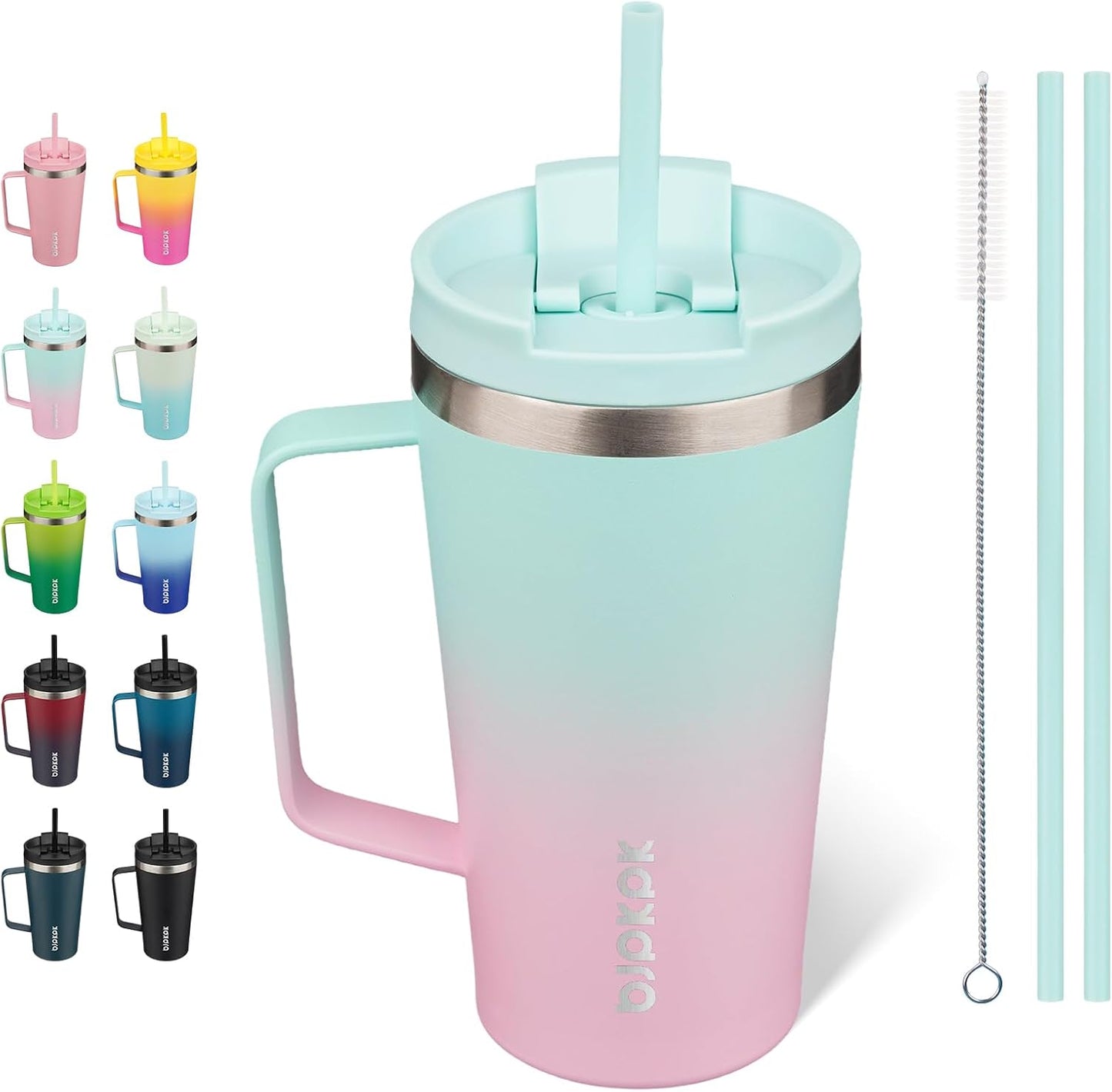 26oz Insulated Tumbler with Handle, Lid & Straw, Stainless Steel | Double Wall Vacuum Insulated Coffee Travel Mug - Keeps Cold & Hot, BPA Free, Cupholder Fit for Office, Gym & Travel
