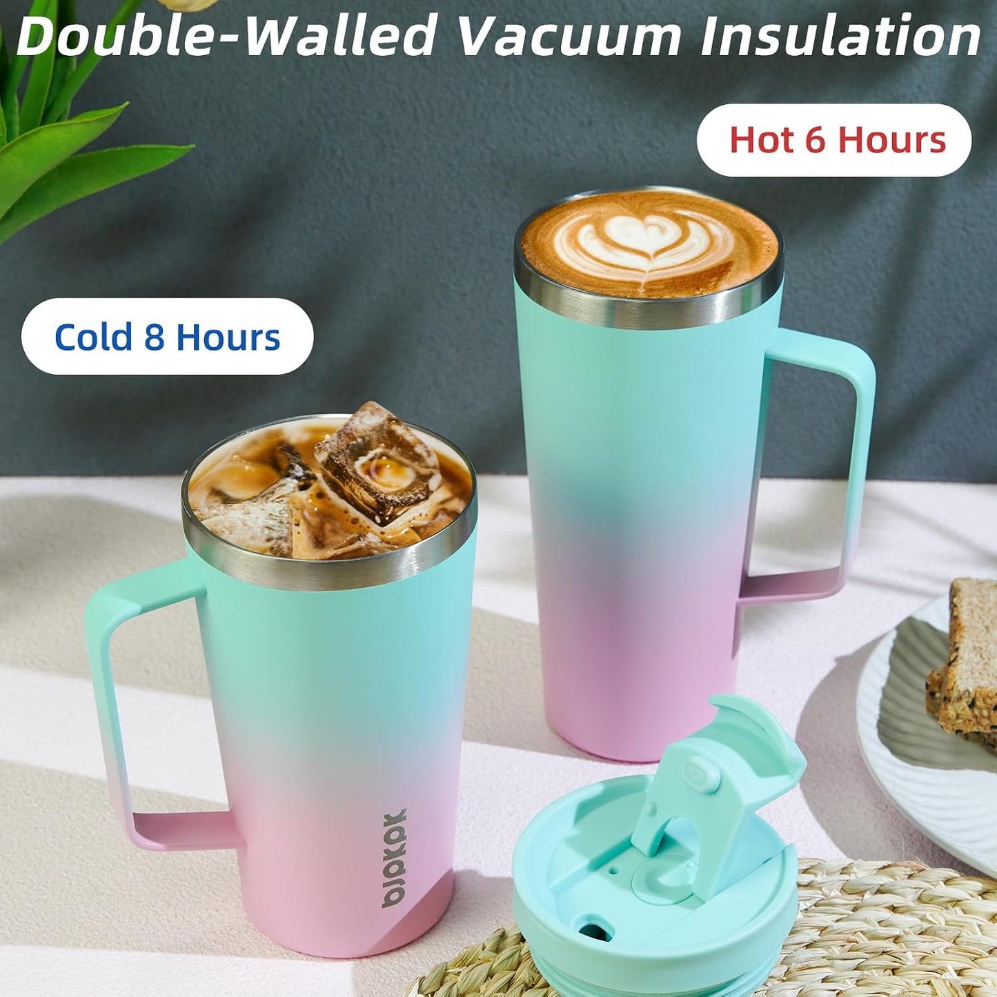 26oz Insulated Tumbler with Handle, Lid & Straw, Stainless Steel | Double Wall Vacuum Insulated Coffee Travel Mug - Keeps Cold & Hot, BPA Free, Cupholder Fit for Office, Gym & Travel