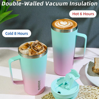 26oz Insulated Tumbler with Handle, Lid & Straw, Stainless Steel | Double Wall Vacuum Insulated Coffee Travel Mug - Keeps Cold & Hot, BPA Free, Cupholder Fit for Office, Gym & Travel