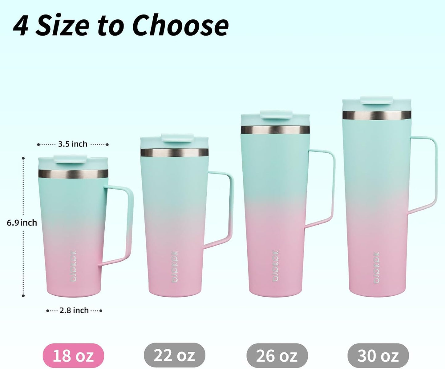 26oz Insulated Tumbler with Handle, Lid & Straw, Stainless Steel | Double Wall Vacuum Insulated Coffee Travel Mug - Keeps Cold & Hot, BPA Free, Cupholder Fit for Office, Gym & Travel