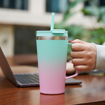 26oz Insulated Tumbler with Handle, Lid & Straw, Stainless Steel | Double Wall Vacuum Insulated Coffee Travel Mug - Keeps Cold & Hot, BPA Free, Cupholder Fit for Office, Gym & Travel