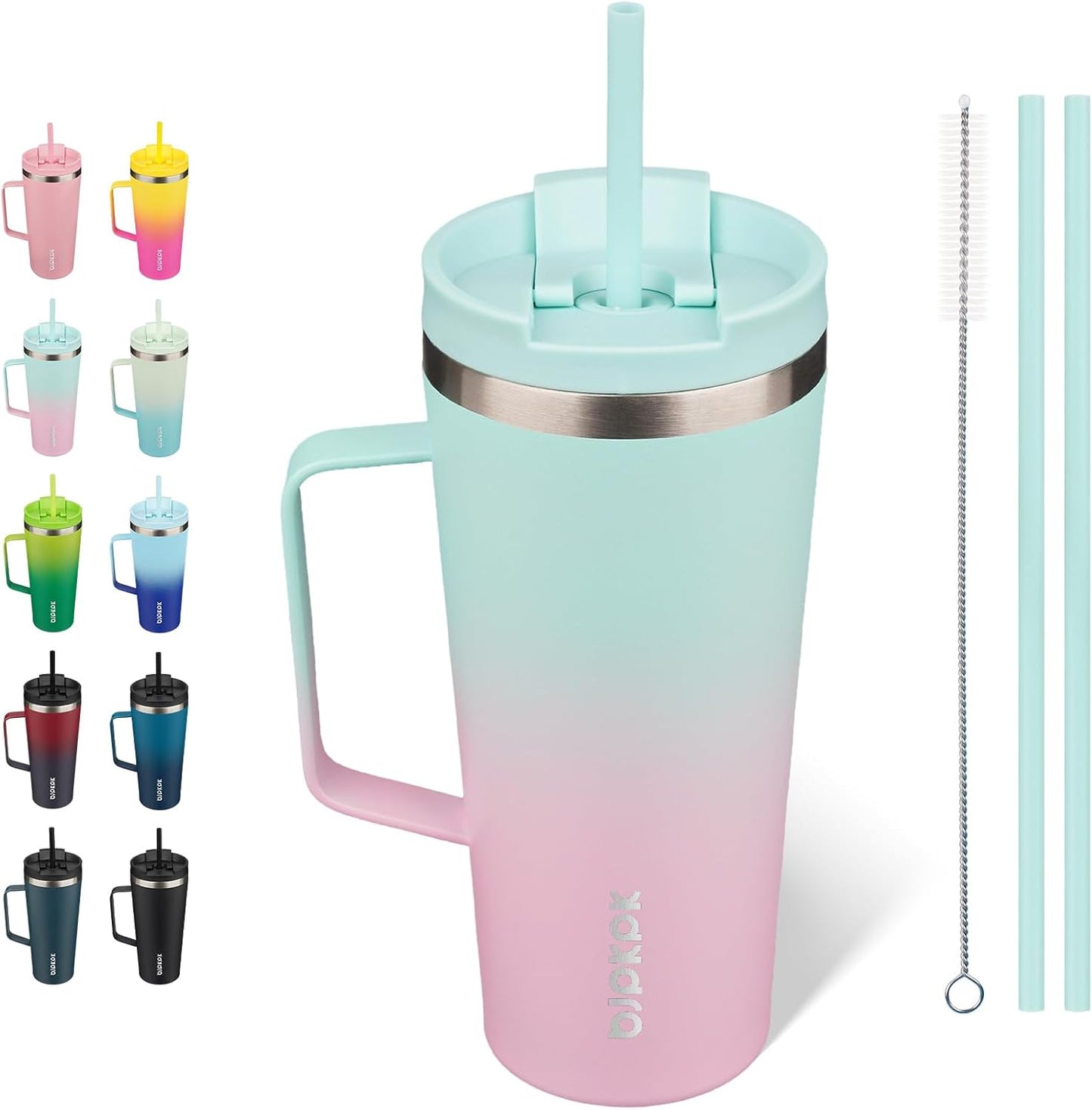 26oz Insulated Tumbler with Handle, Lid & Straw, Stainless Steel | Double Wall Vacuum Insulated Coffee Travel Mug - Keeps Cold & Hot, BPA Free, Cupholder Fit for Office, Gym & Travel