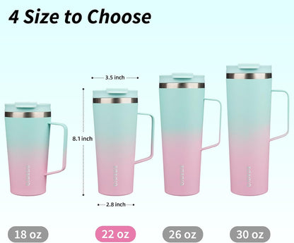 26oz Insulated Tumbler with Handle, Lid & Straw, Stainless Steel | Double Wall Vacuum Insulated Coffee Travel Mug - Keeps Cold & Hot, BPA Free, Cupholder Fit for Office, Gym & Travel