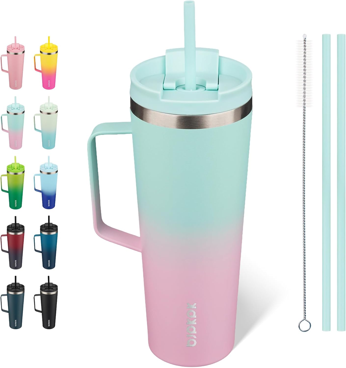 26oz Insulated Tumbler with Handle, Lid & Straw, Stainless Steel | Double Wall Vacuum Insulated Coffee Travel Mug - Keeps Cold & Hot, BPA Free, Cupholder Fit for Office, Gym & Travel