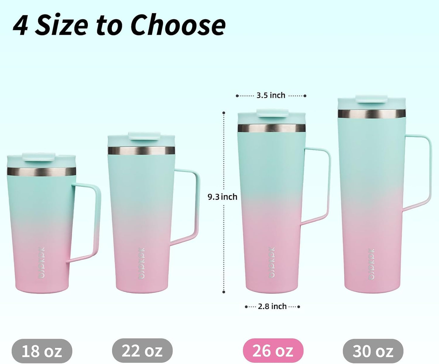 26oz Insulated Tumbler with Handle, Lid & Straw, Stainless Steel | Double Wall Vacuum Insulated Coffee Travel Mug - Keeps Cold & Hot, BPA Free, Cupholder Fit for Office, Gym & Travel