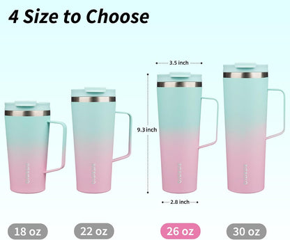 26oz Insulated Tumbler with Handle, Lid & Straw, Stainless Steel | Double Wall Vacuum Insulated Coffee Travel Mug - Keeps Cold & Hot, BPA Free, Cupholder Fit for Office, Gym & Travel
