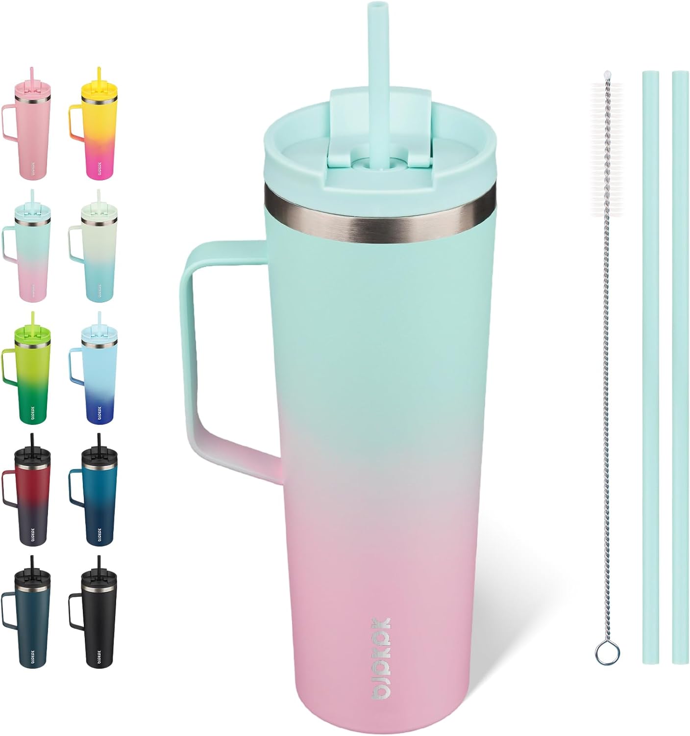 26oz Insulated Tumbler with Handle, Lid & Straw, Stainless Steel | Double Wall Vacuum Insulated Coffee Travel Mug - Keeps Cold & Hot, BPA Free, Cupholder Fit for Office, Gym & Travel