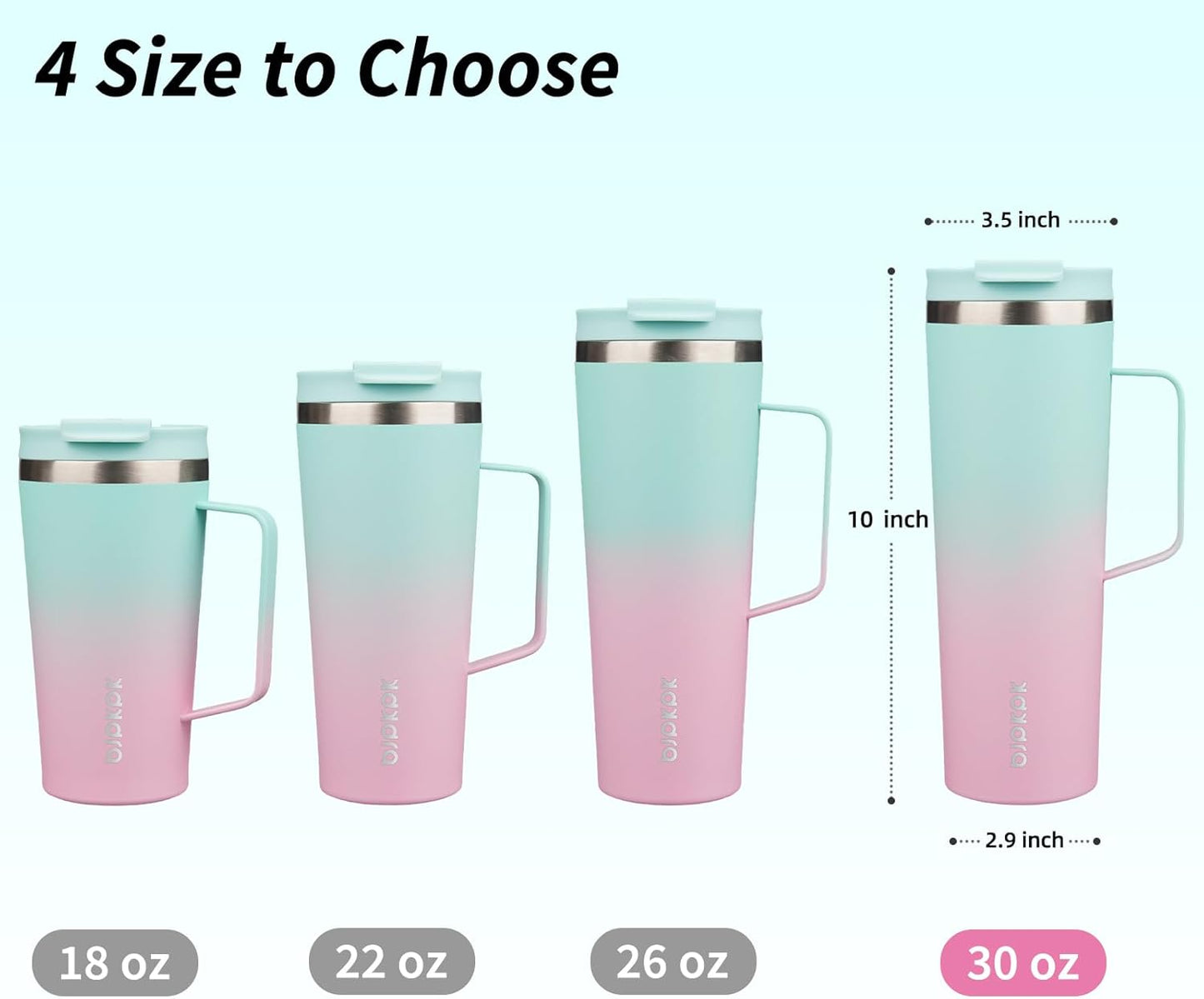 26oz Insulated Tumbler with Handle, Lid & Straw, Stainless Steel | Double Wall Vacuum Insulated Coffee Travel Mug - Keeps Cold & Hot, BPA Free, Cupholder Fit for Office, Gym & Travel