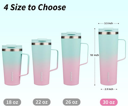 26oz Insulated Tumbler with Handle, Lid & Straw, Stainless Steel | Double Wall Vacuum Insulated Coffee Travel Mug - Keeps Cold & Hot, BPA Free, Cupholder Fit for Office, Gym & Travel