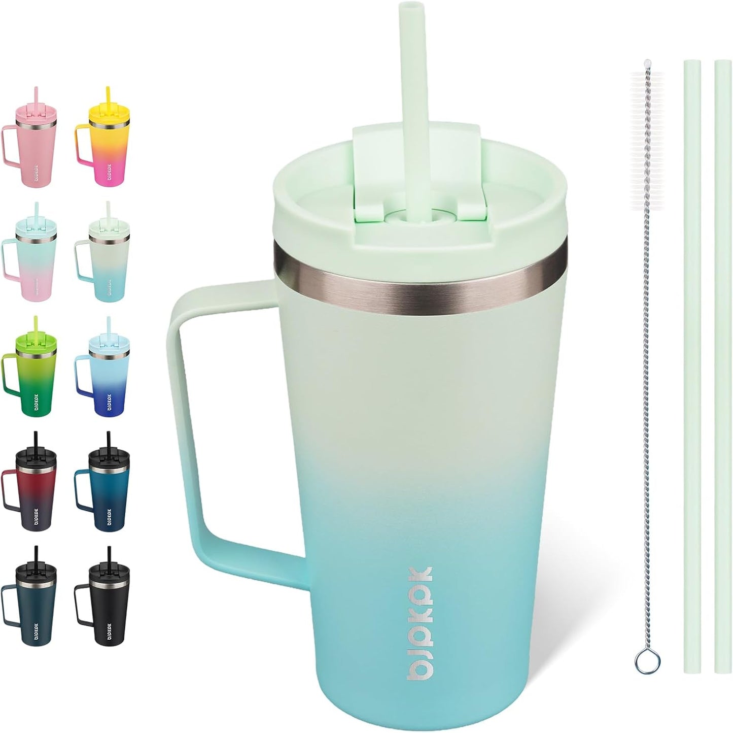 26oz Insulated Tumbler with Handle, Lid & Straw, Stainless Steel | Double Wall Vacuum Insulated Coffee Travel Mug - Keeps Cold & Hot, BPA Free, Cupholder Fit for Office, Gym & Travel