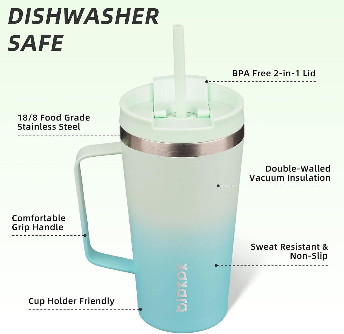 26oz Insulated Tumbler with Handle, Lid & Straw, Stainless Steel | Double Wall Vacuum Insulated Coffee Travel Mug - Keeps Cold & Hot, BPA Free, Cupholder Fit for Office, Gym & Travel