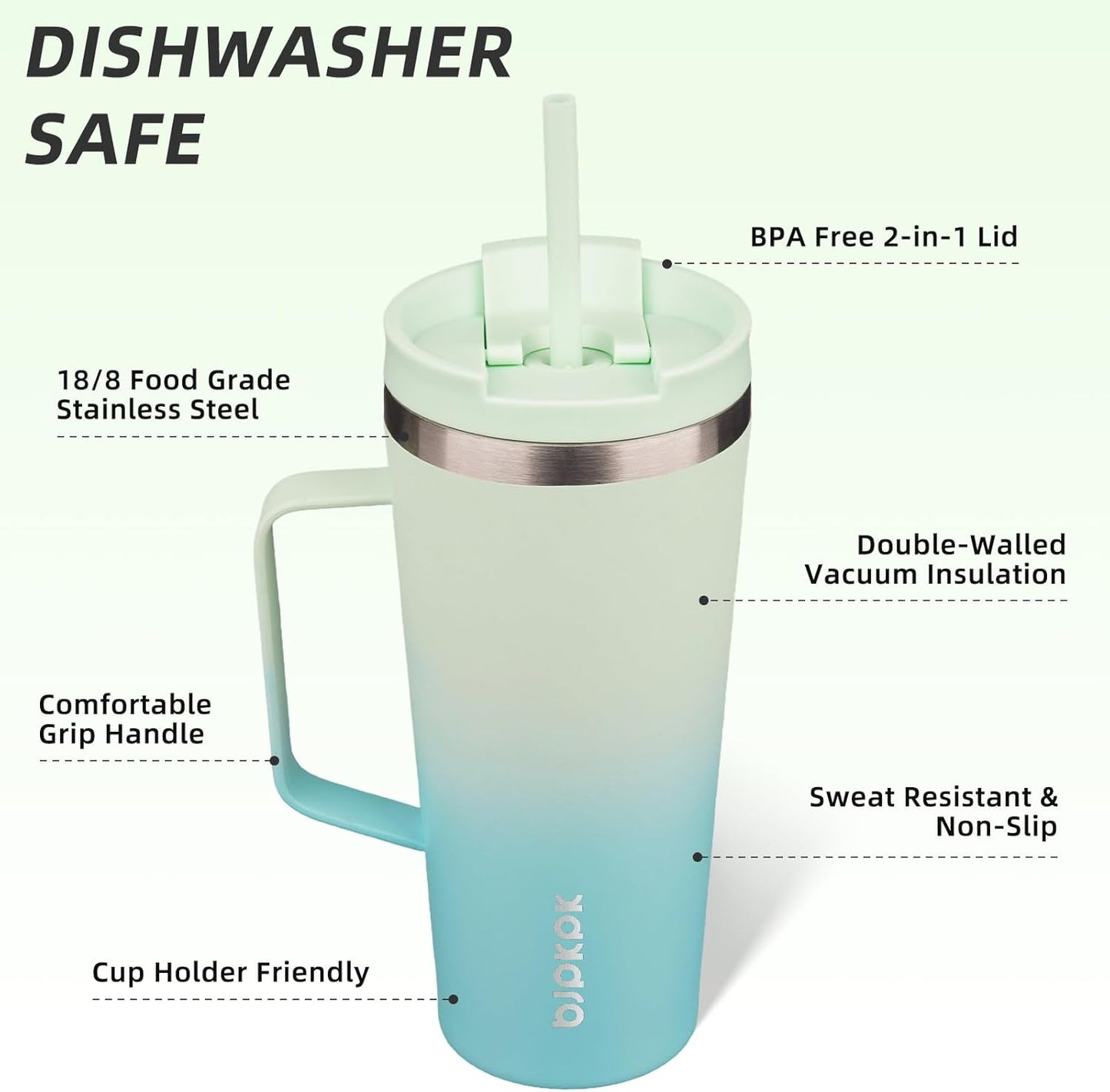 26oz Insulated Tumbler with Handle, Lid & Straw, Stainless Steel | Double Wall Vacuum Insulated Coffee Travel Mug - Keeps Cold & Hot, BPA Free, Cupholder Fit for Office, Gym & Travel