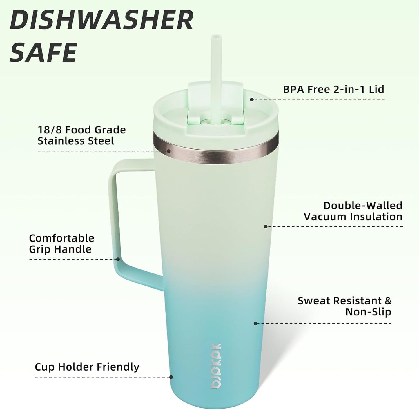 26oz Insulated Tumbler with Handle, Lid & Straw, Stainless Steel | Double Wall Vacuum Insulated Coffee Travel Mug - Keeps Cold & Hot, BPA Free, Cupholder Fit for Office, Gym & Travel