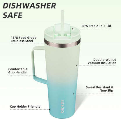 26oz Insulated Tumbler with Handle, Lid & Straw, Stainless Steel | Double Wall Vacuum Insulated Coffee Travel Mug - Keeps Cold & Hot, BPA Free, Cupholder Fit for Office, Gym & Travel