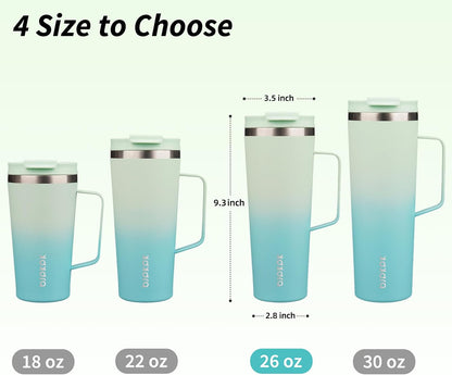 26oz Insulated Tumbler with Handle, Lid & Straw, Stainless Steel | Double Wall Vacuum Insulated Coffee Travel Mug - Keeps Cold & Hot, BPA Free, Cupholder Fit for Office, Gym & Travel