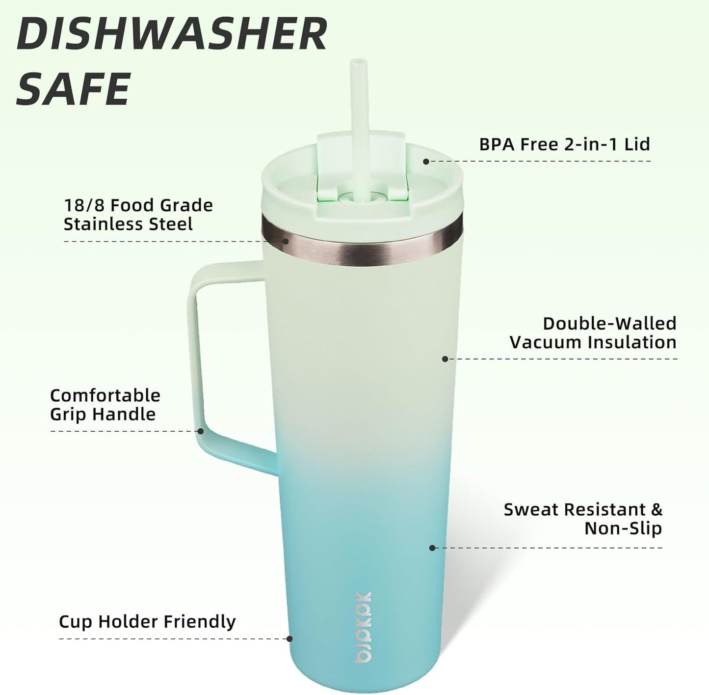 26oz Insulated Tumbler with Handle, Lid & Straw, Stainless Steel | Double Wall Vacuum Insulated Coffee Travel Mug - Keeps Cold & Hot, BPA Free, Cupholder Fit for Office, Gym & Travel