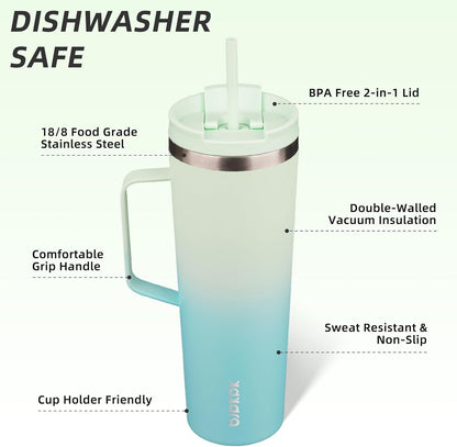 26oz Insulated Tumbler with Handle, Lid & Straw, Stainless Steel | Double Wall Vacuum Insulated Coffee Travel Mug - Keeps Cold & Hot, BPA Free, Cupholder Fit for Office, Gym & Travel