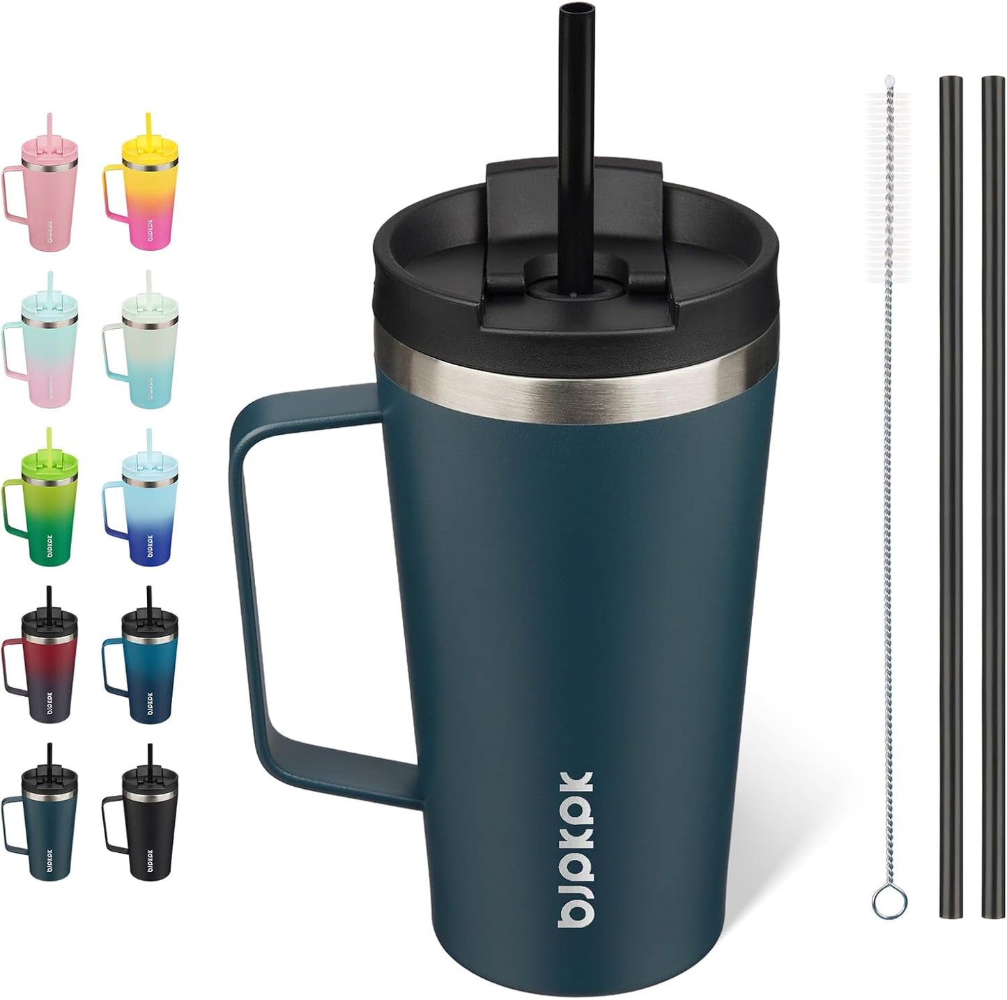 26oz Insulated Tumbler with Handle, Lid & Straw, Stainless Steel | Double Wall Vacuum Insulated Coffee Travel Mug - Keeps Cold & Hot, BPA Free, Cupholder Fit for Office, Gym & Travel