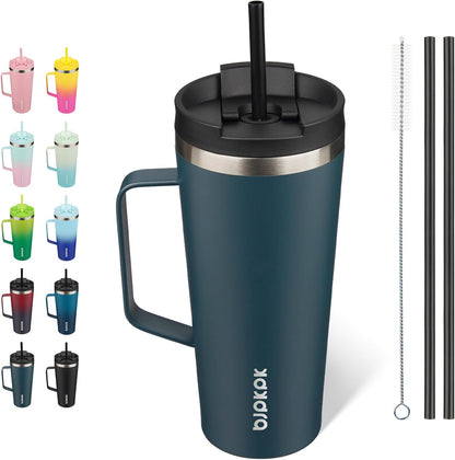 26oz Insulated Tumbler with Handle, Lid & Straw, Stainless Steel | Double Wall Vacuum Insulated Coffee Travel Mug - Keeps Cold & Hot, BPA Free, Cupholder Fit for Office, Gym & Travel