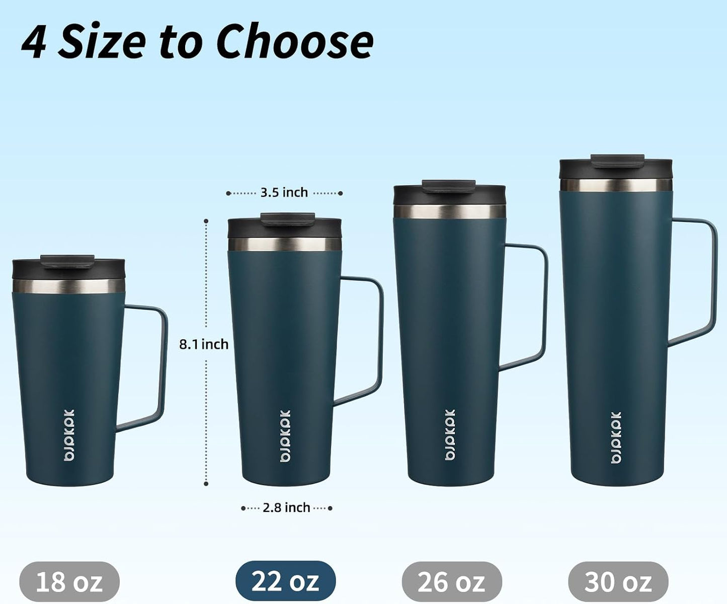 26oz Insulated Tumbler with Handle, Lid & Straw, Stainless Steel | Double Wall Vacuum Insulated Coffee Travel Mug - Keeps Cold & Hot, BPA Free, Cupholder Fit for Office, Gym & Travel
