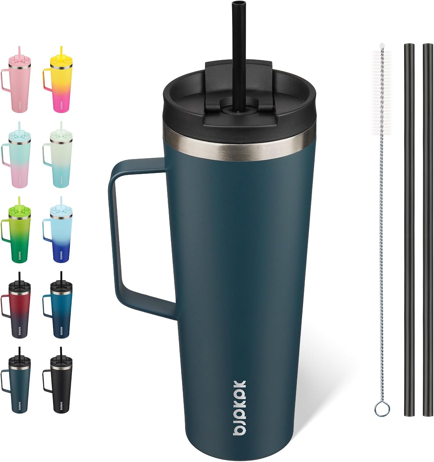 26oz Insulated Tumbler with Handle, Lid & Straw, Stainless Steel | Double Wall Vacuum Insulated Coffee Travel Mug - Keeps Cold & Hot, BPA Free, Cupholder Fit for Office, Gym & Travel