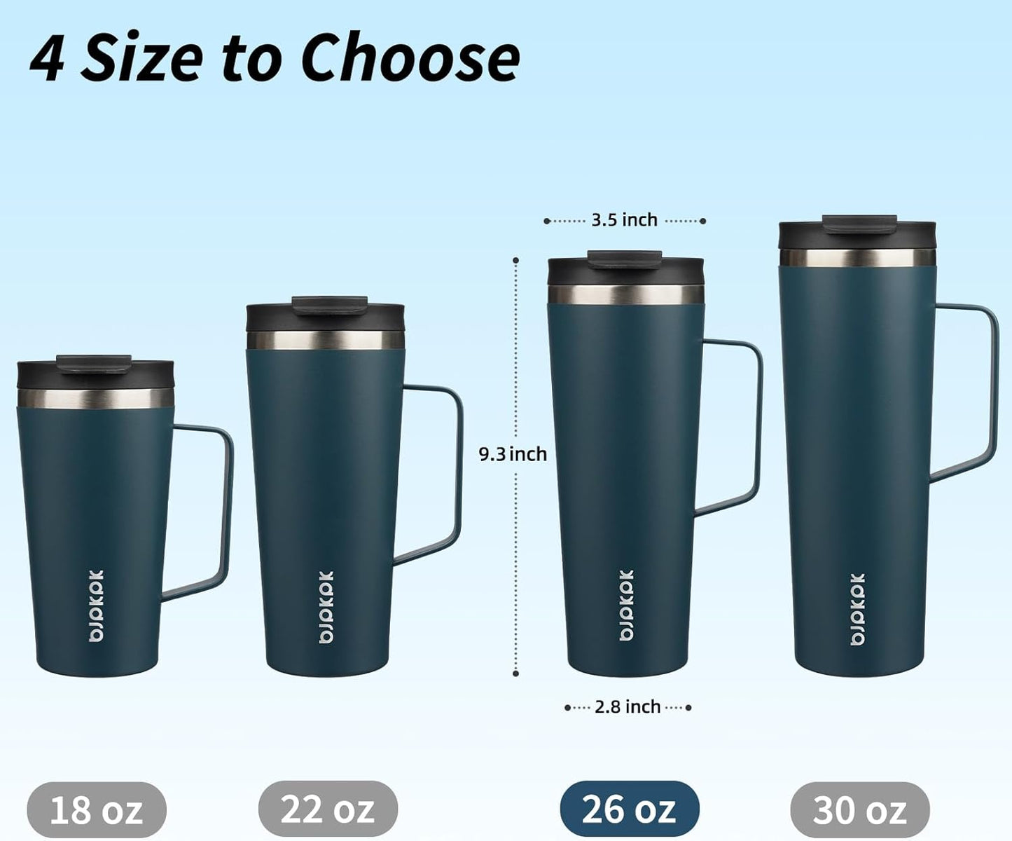 26oz Insulated Tumbler with Handle, Lid & Straw, Stainless Steel | Double Wall Vacuum Insulated Coffee Travel Mug - Keeps Cold & Hot, BPA Free, Cupholder Fit for Office, Gym & Travel