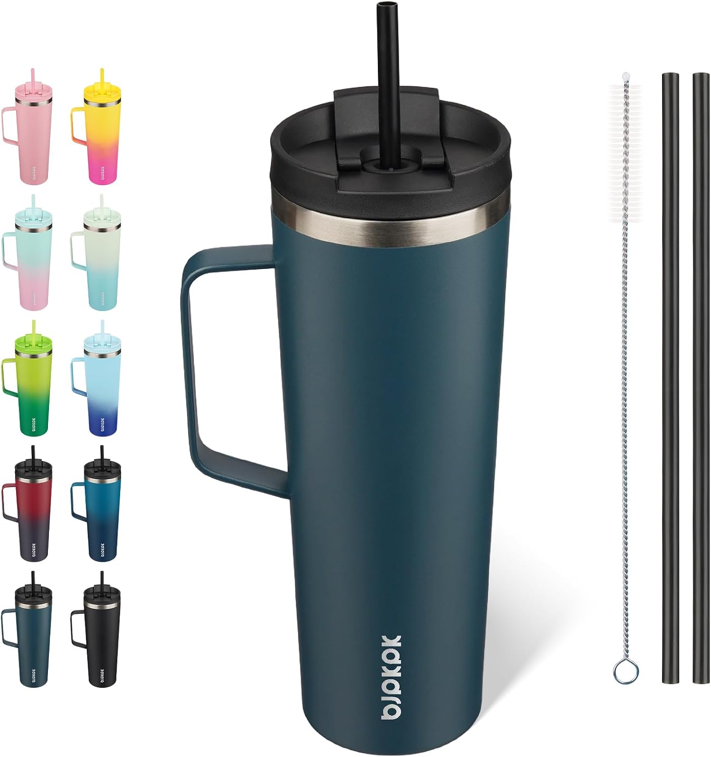 26oz Insulated Tumbler with Handle, Lid & Straw, Stainless Steel | Double Wall Vacuum Insulated Coffee Travel Mug - Keeps Cold & Hot, BPA Free, Cupholder Fit for Office, Gym & Travel