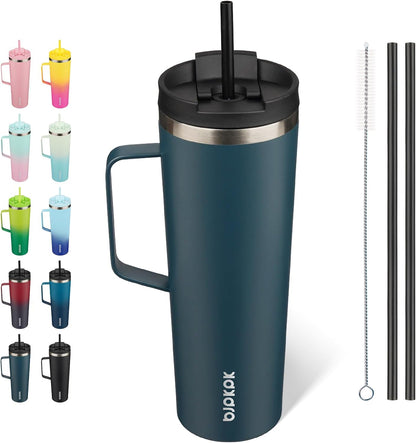 26oz Insulated Tumbler with Handle, Lid & Straw, Stainless Steel | Double Wall Vacuum Insulated Coffee Travel Mug - Keeps Cold & Hot, BPA Free, Cupholder Fit for Office, Gym & Travel