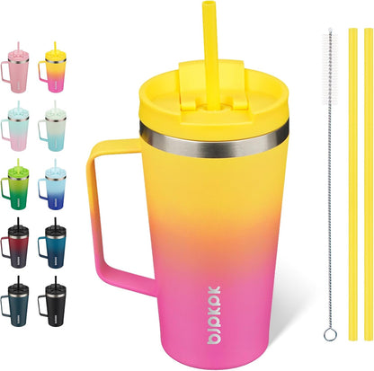 26oz Insulated Tumbler with Handle, Lid & Straw, Stainless Steel | Double Wall Vacuum Insulated Coffee Travel Mug - Keeps Cold & Hot, BPA Free, Cupholder Fit for Office, Gym & Travel