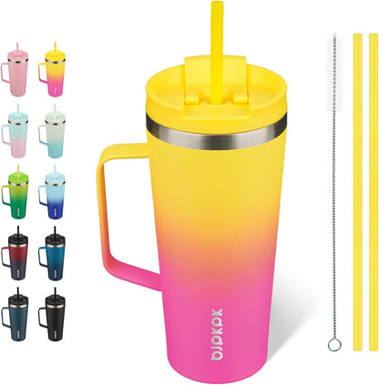 26oz Insulated Tumbler with Handle, Lid & Straw, Stainless Steel | Double Wall Vacuum Insulated Coffee Travel Mug - Keeps Cold & Hot, BPA Free, Cupholder Fit for Office, Gym & Travel