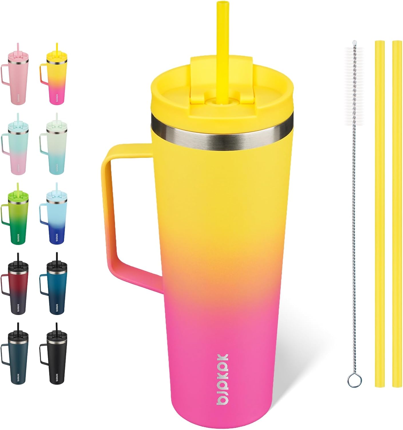 26oz Insulated Tumbler with Handle, Lid & Straw, Stainless Steel | Double Wall Vacuum Insulated Coffee Travel Mug - Keeps Cold & Hot, BPA Free, Cupholder Fit for Office, Gym & Travel