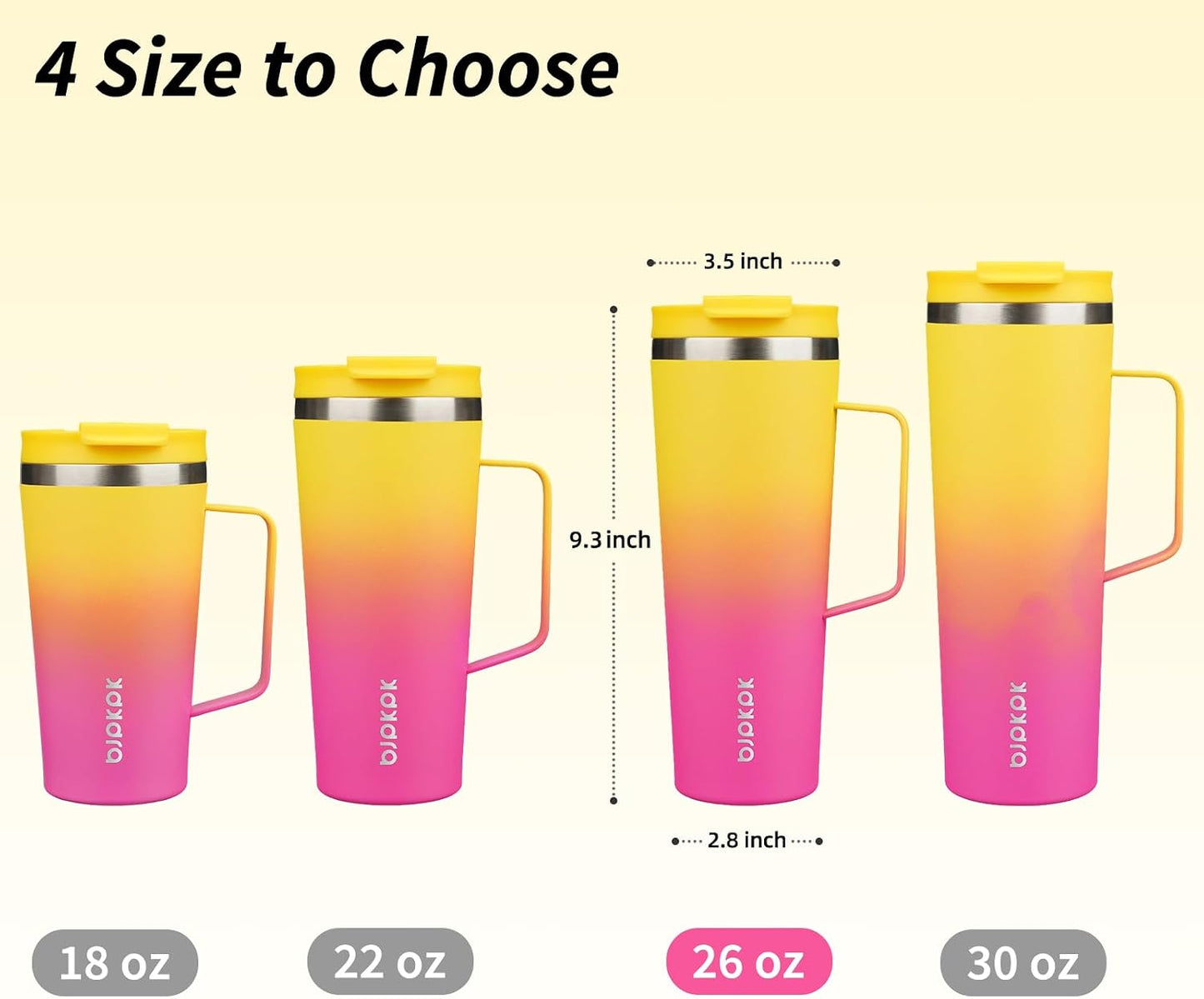 26oz Insulated Tumbler with Handle, Lid & Straw, Stainless Steel | Double Wall Vacuum Insulated Coffee Travel Mug - Keeps Cold & Hot, BPA Free, Cupholder Fit for Office, Gym & Travel