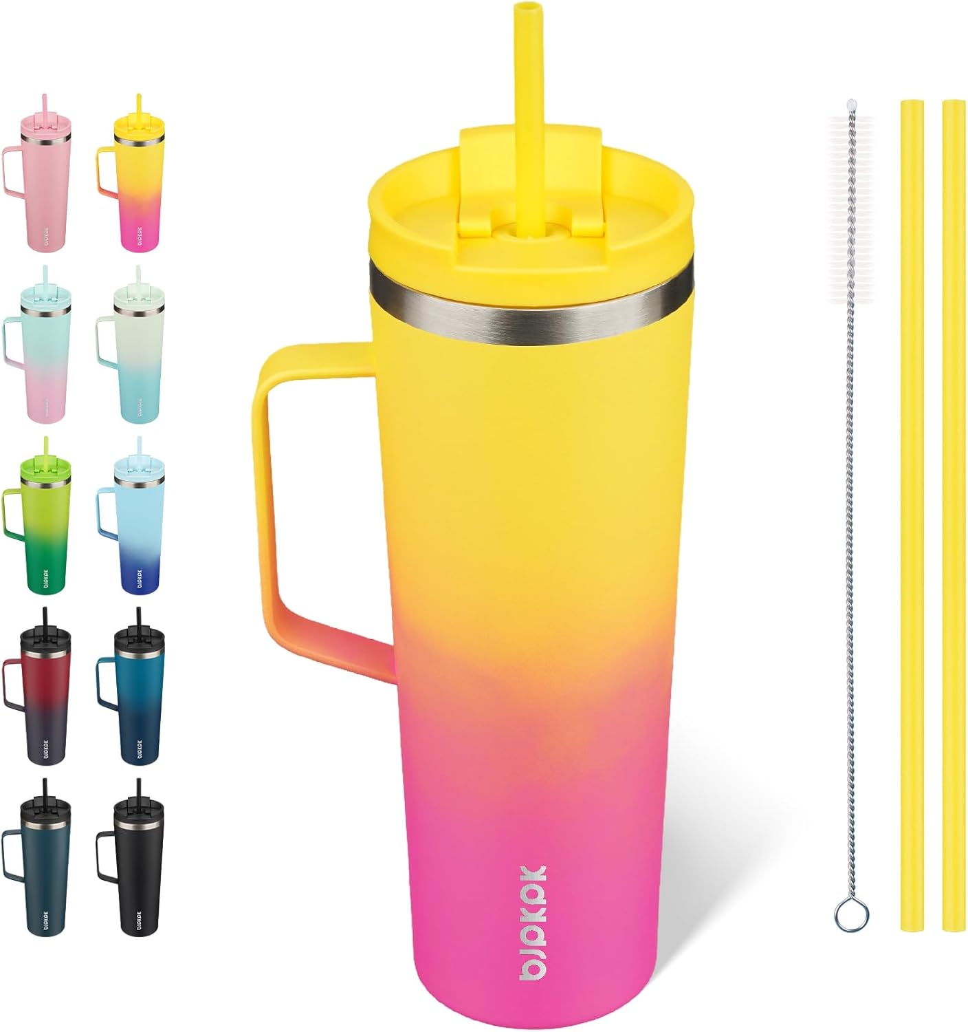 26oz Insulated Tumbler with Handle, Lid & Straw, Stainless Steel | Double Wall Vacuum Insulated Coffee Travel Mug - Keeps Cold & Hot, BPA Free, Cupholder Fit for Office, Gym & Travel