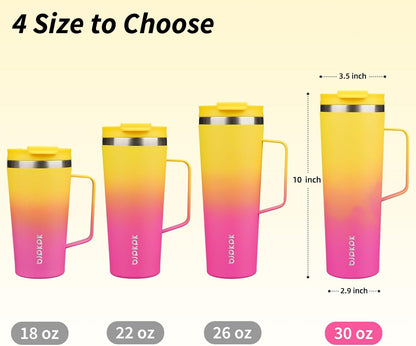26oz Insulated Tumbler with Handle, Lid & Straw, Stainless Steel | Double Wall Vacuum Insulated Coffee Travel Mug - Keeps Cold & Hot, BPA Free, Cupholder Fit for Office, Gym & Travel
