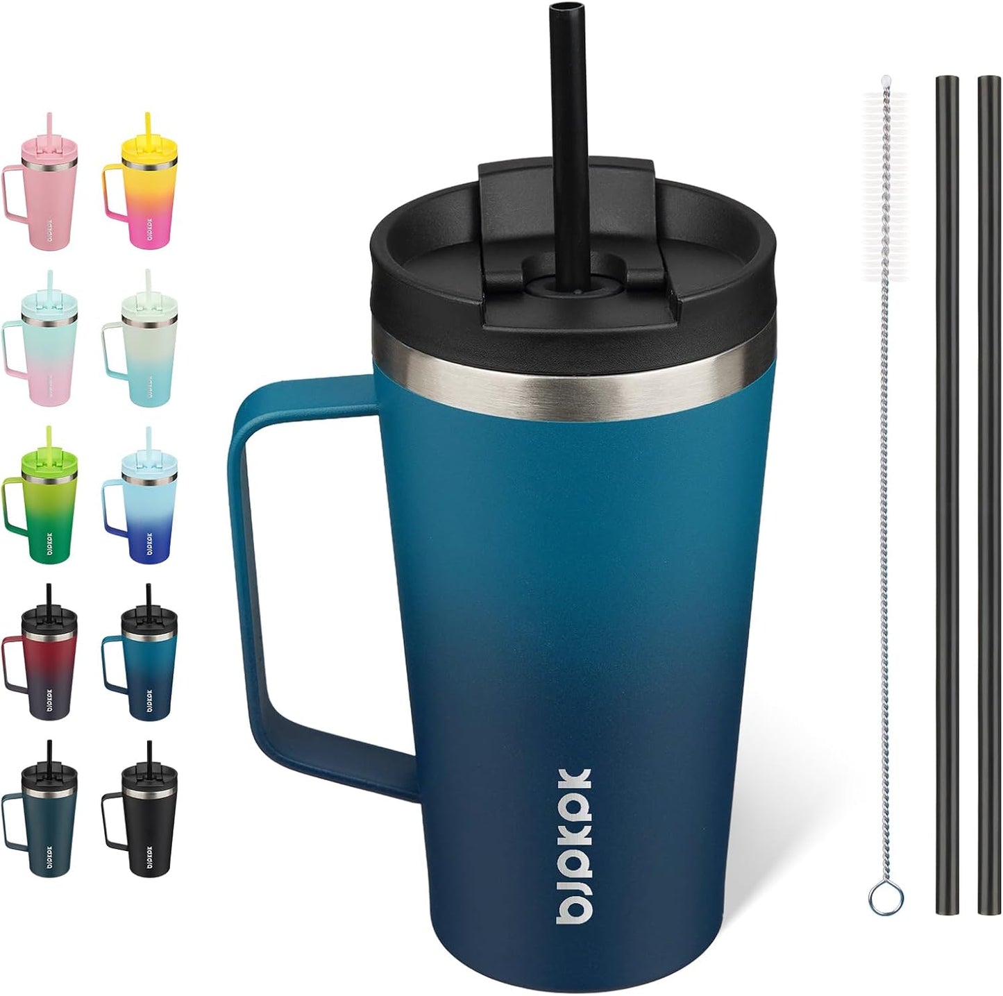 26oz Insulated Tumbler with Handle, Lid & Straw, Stainless Steel | Double Wall Vacuum Insulated Coffee Travel Mug - Keeps Cold & Hot, BPA Free, Cupholder Fit for Office, Gym & Travel