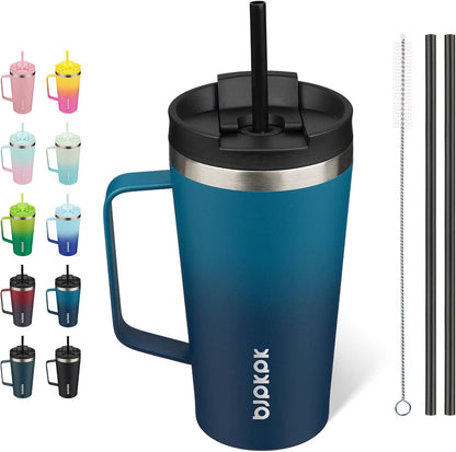 26oz Insulated Tumbler with Handle, Lid & Straw, Stainless Steel | Double Wall Vacuum Insulated Coffee Travel Mug - Keeps Cold & Hot, BPA Free, Cupholder Fit for Office, Gym & Travel
