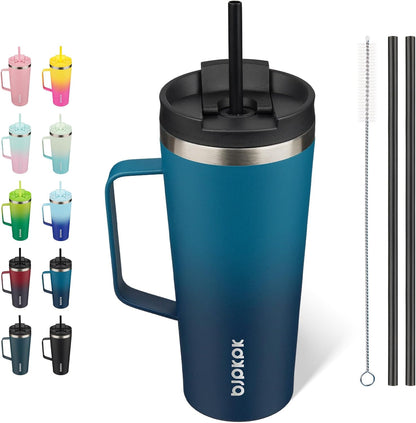 26oz Insulated Tumbler with Handle, Lid & Straw, Stainless Steel | Double Wall Vacuum Insulated Coffee Travel Mug - Keeps Cold & Hot, BPA Free, Cupholder Fit for Office, Gym & Travel