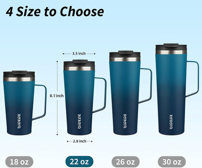 26oz Insulated Tumbler with Handle, Lid & Straw, Stainless Steel | Double Wall Vacuum Insulated Coffee Travel Mug - Keeps Cold & Hot, BPA Free, Cupholder Fit for Office, Gym & Travel