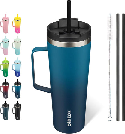 26oz Insulated Tumbler with Handle, Lid & Straw, Stainless Steel | Double Wall Vacuum Insulated Coffee Travel Mug - Keeps Cold & Hot, BPA Free, Cupholder Fit for Office, Gym & Travel