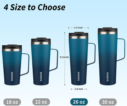 26oz Insulated Tumbler with Handle, Lid & Straw, Stainless Steel | Double Wall Vacuum Insulated Coffee Travel Mug - Keeps Cold & Hot, BPA Free, Cupholder Fit for Office, Gym & Travel