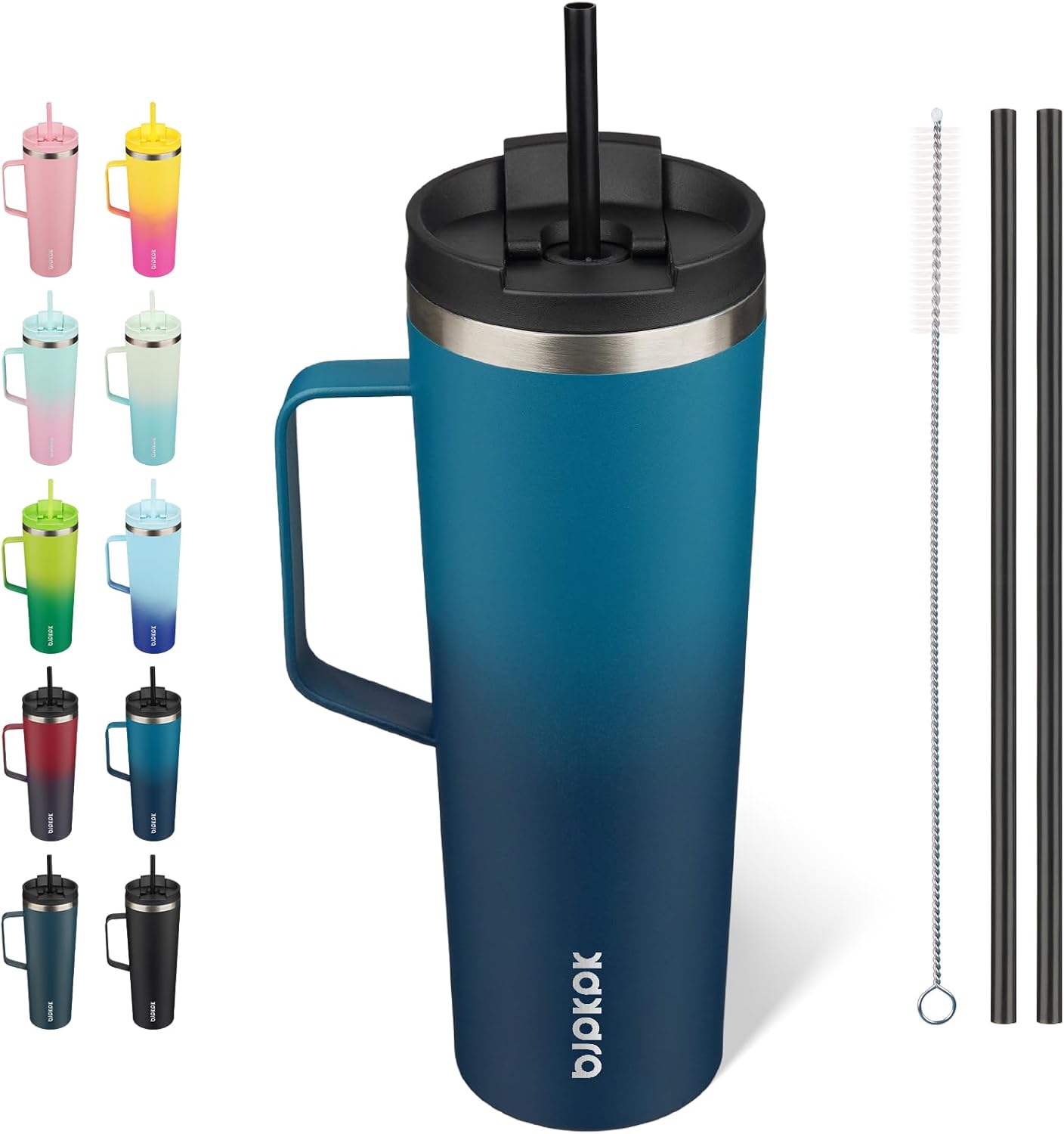 26oz Insulated Tumbler with Handle, Lid & Straw, Stainless Steel | Double Wall Vacuum Insulated Coffee Travel Mug - Keeps Cold & Hot, BPA Free, Cupholder Fit for Office, Gym & Travel