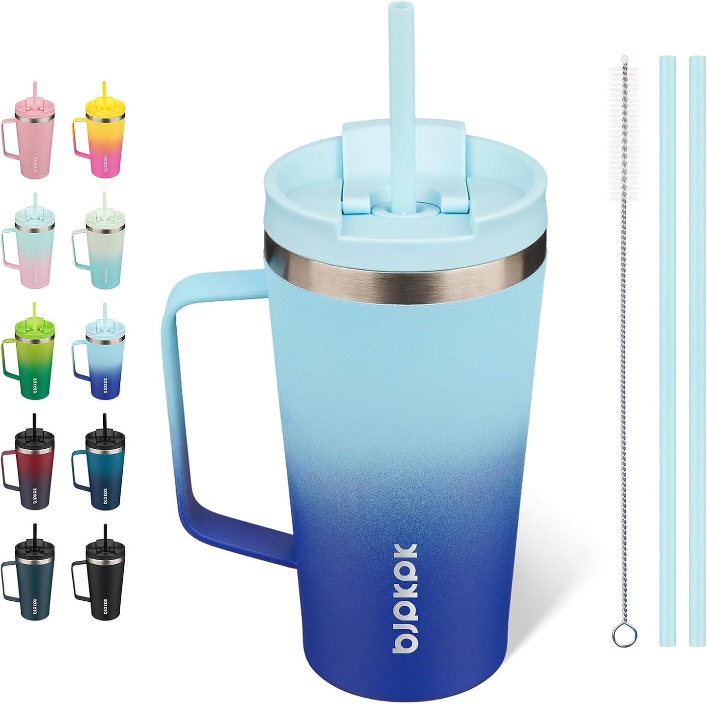26oz Insulated Tumbler with Handle, Lid & Straw, Stainless Steel | Double Wall Vacuum Insulated Coffee Travel Mug - Keeps Cold & Hot, BPA Free, Cupholder Fit for Office, Gym & Travel